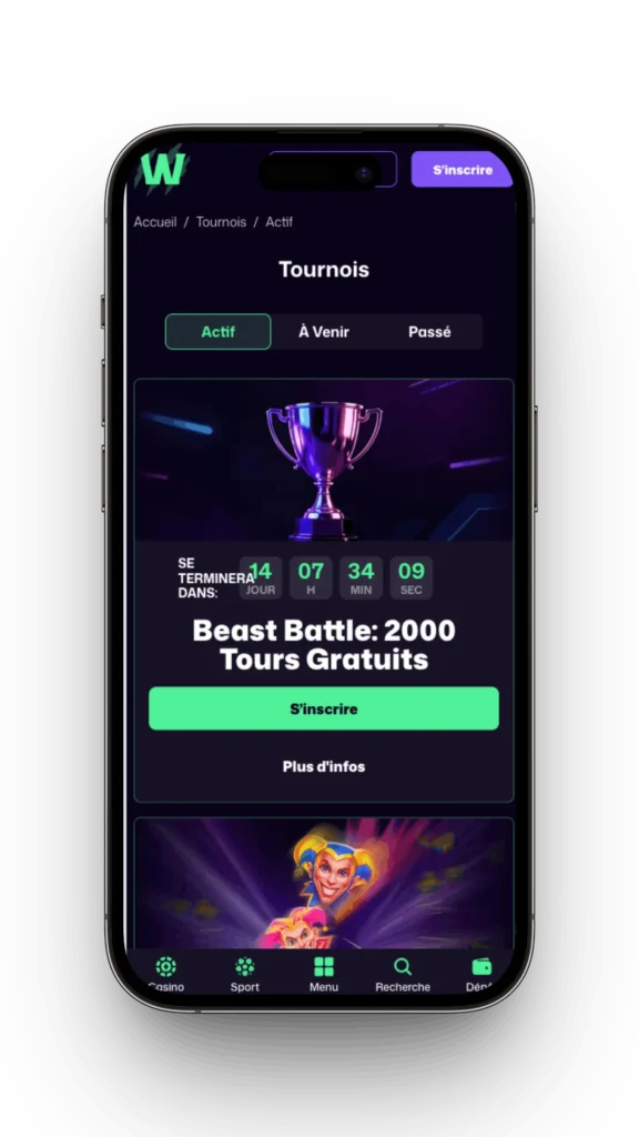 Bonus de l'application Winbeast.