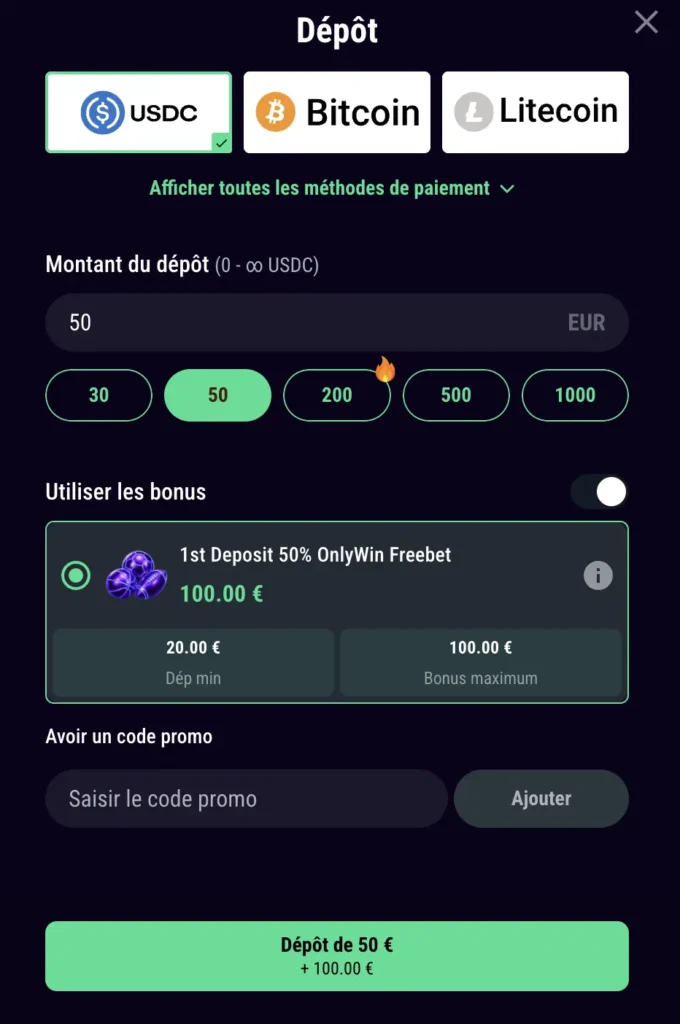 Effectuez facilement des dépôts sur Winbeast depuis la France.